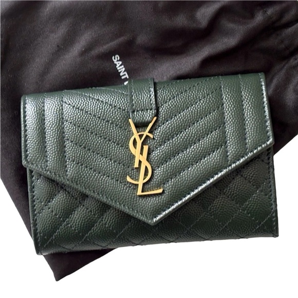 YSL Saint Laurent Grain De Poudre Matelasse Small Monogram Envelope Wallet NEW - Picture 4 of 13